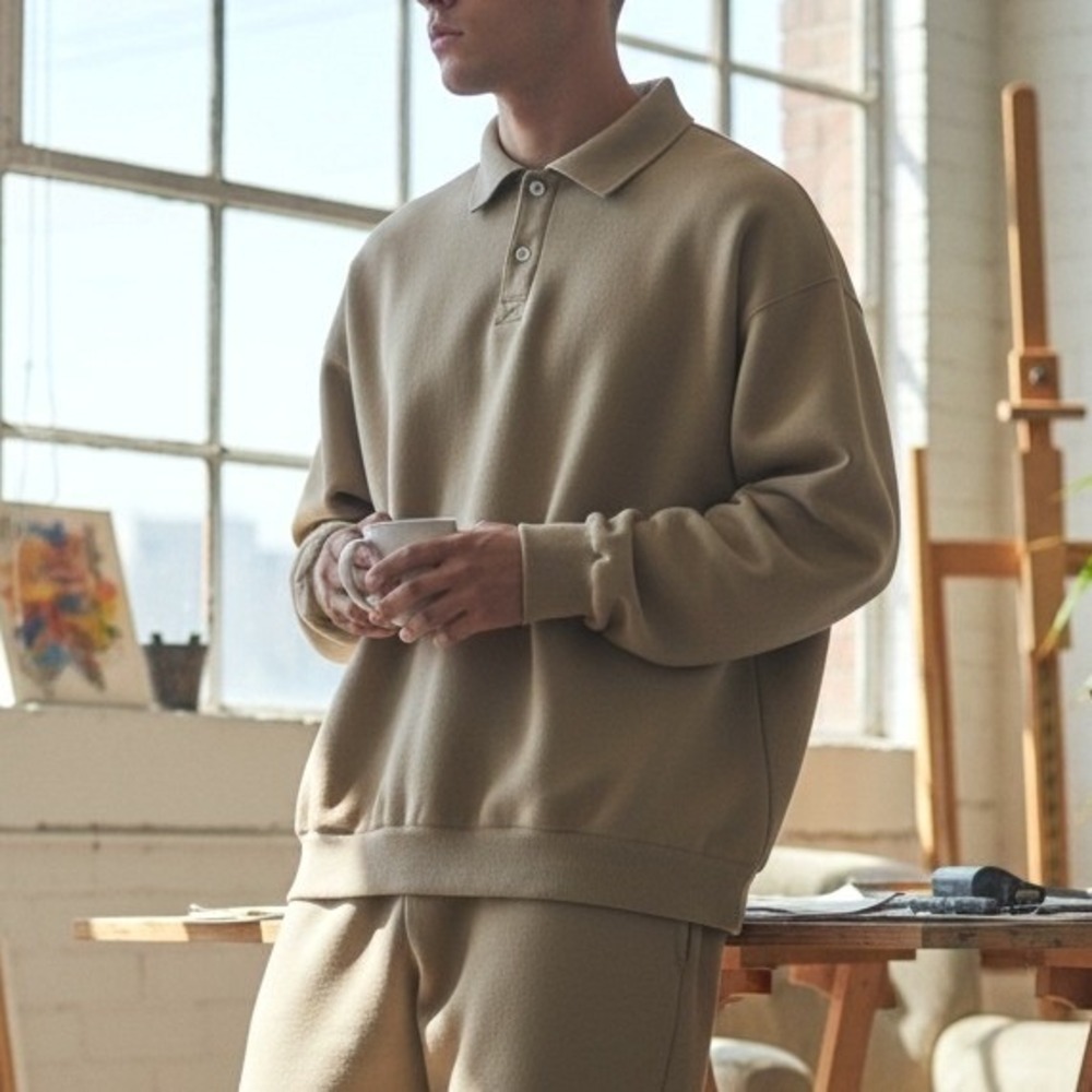 California Arts Recreation Board Pacific Oversized Collar Sweatshirt Men L Beige